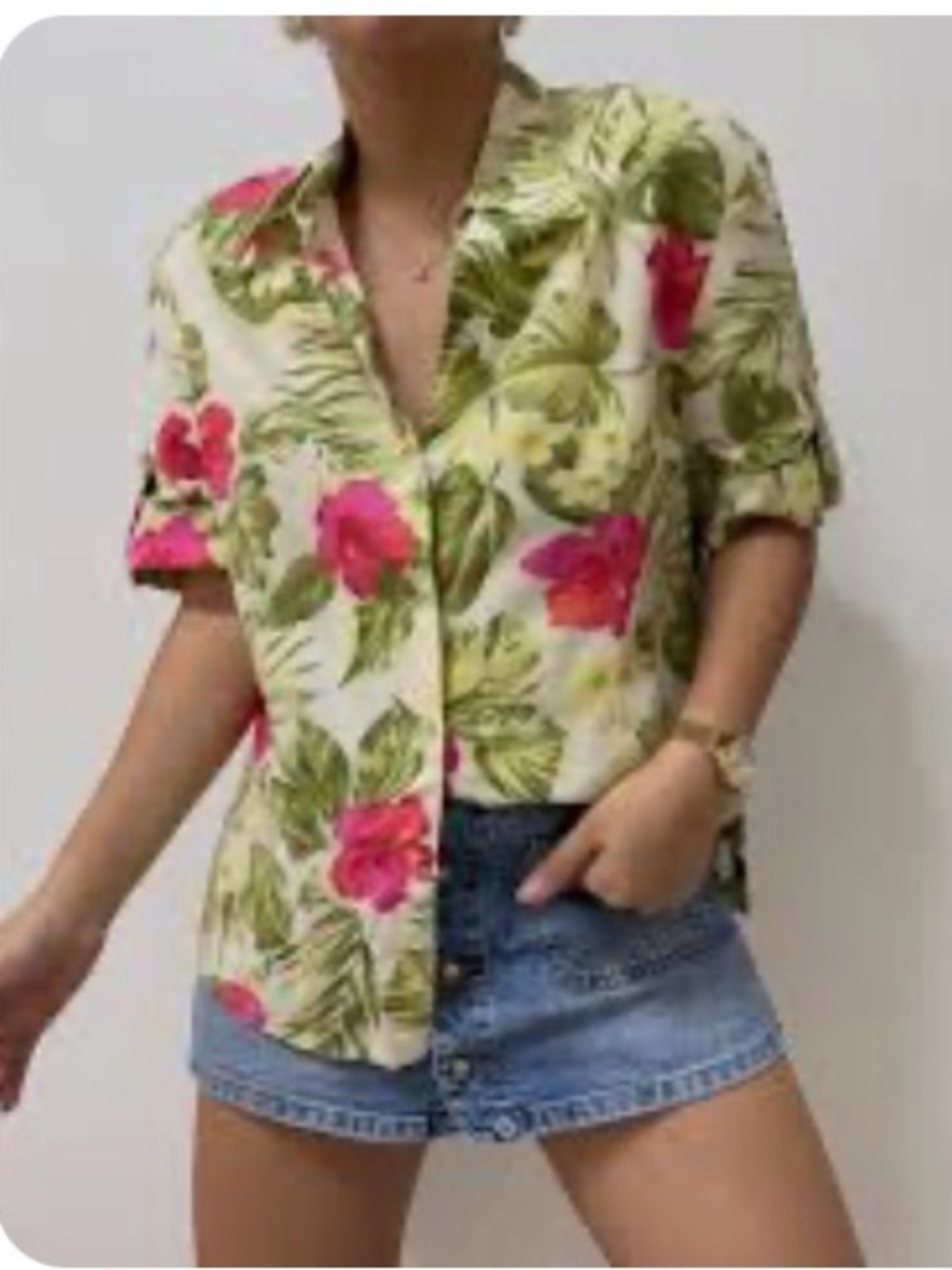 Chico'sDesign Tropical Aloha LinenBlend ButtonUp Hawaiian. Size S